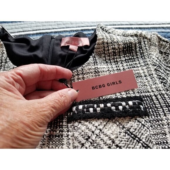 BCBG GIRLS Dress Short Sleeves Metallic Tweed Bodice Black Layered Net Skirt 16 - Picture 4 of 10